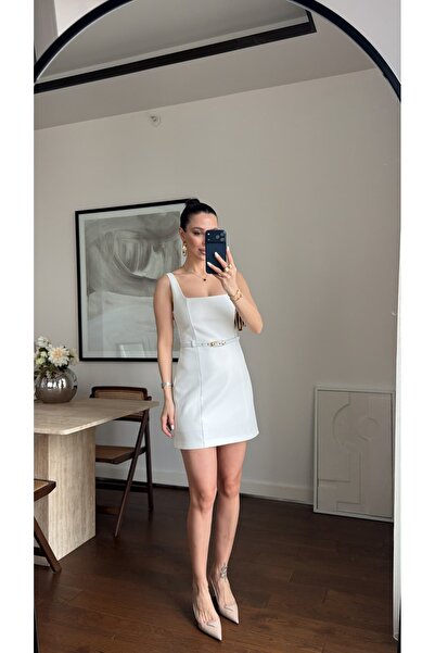 sinemkivanc co KARE YAKA KEMER DETAYLI MİNİ ELBİSE