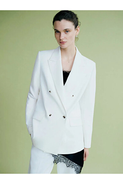 LC Waikiki Lcw Vision Ecru Double-Breasted Yaka Crepe Women's Blazer Jacket