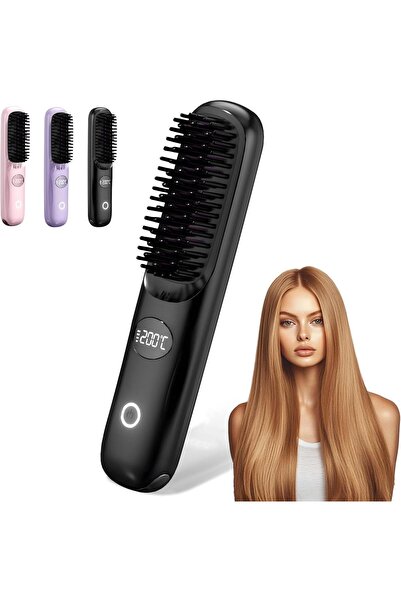 Arabest Cordless Hair Straightener Brush, Fast Heating Styling Tool with LCD ...