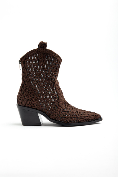 DENORA Brown Straw Weave Fabric Summer Western Cowboy Boots