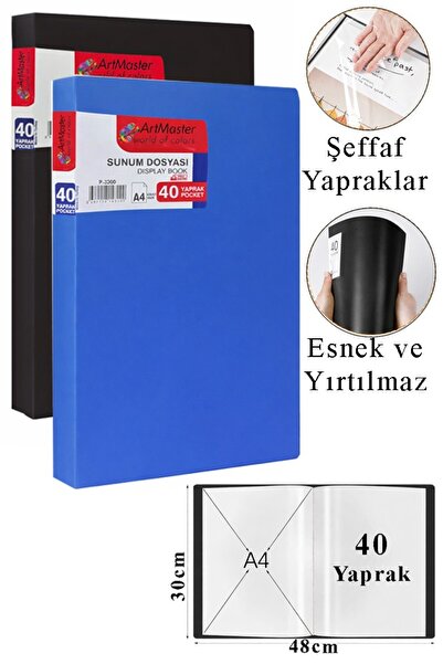 Artmaster Dosar de prezentare negru-albastru, 2 bucăți cu 40 de pungi, catalo...
