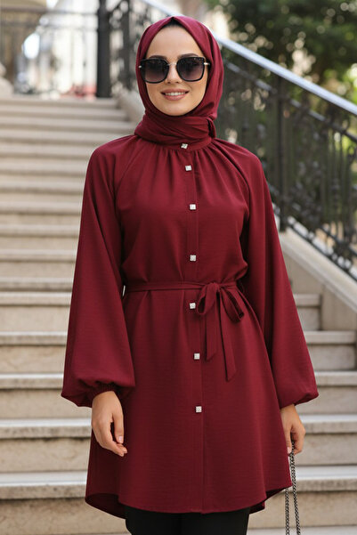 N.S NEVA STYLE Belt Piece Burgundy Hijab Tunic 52871Br