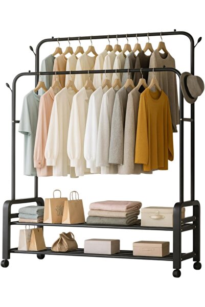 FOXMAG24 Clothes rack with wheels, 120 cm, metal, Black