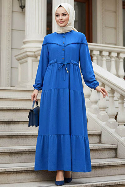 N.S NEVA STYLE Πλισέ Φόρεμα Σαξ Μπλε Τεσεττίρ 10334SX