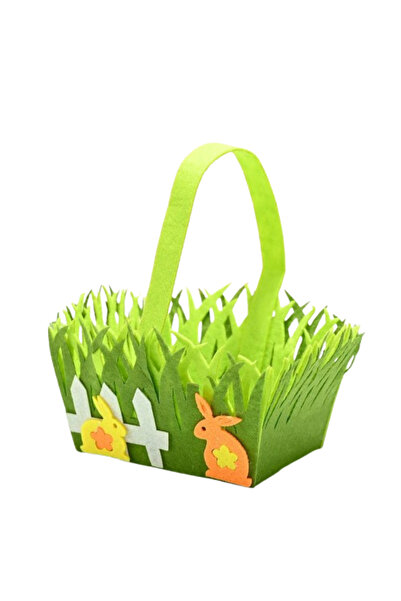 Bsr Decorative Easter basket, bunny pattern, with handle, green, 11x18x14 cm