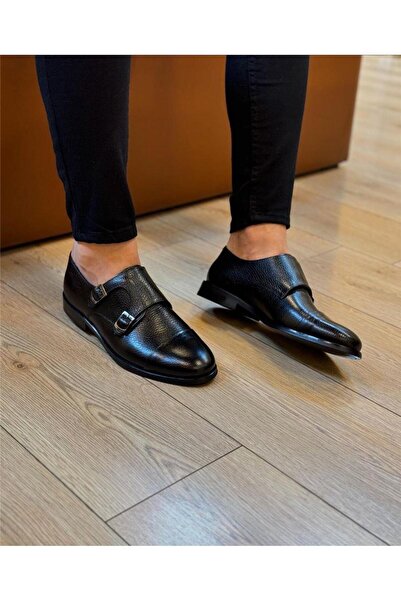 Parlak Hakiki Deri Çift Tokalı Klasik Ayakkabı