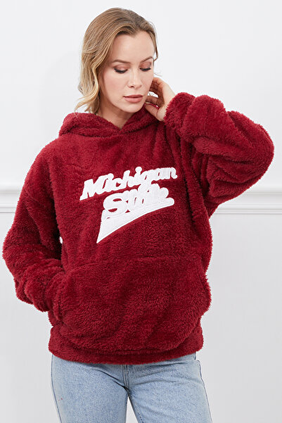 zenne Hooded Plush Sweatshirt Claret Red