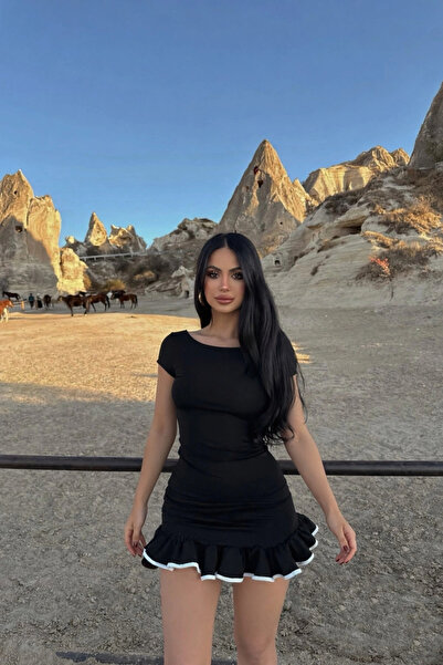 kırmızı butiks Rochie cu fusta cu volane