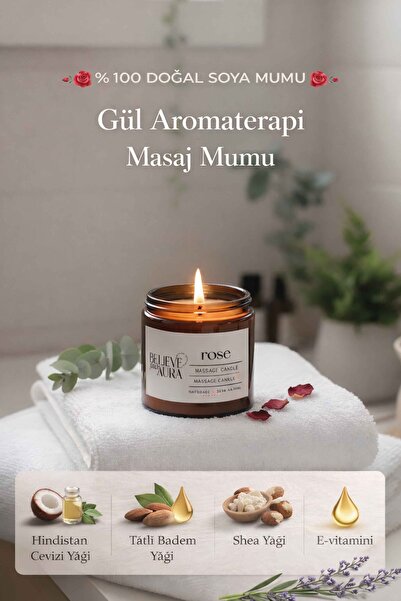 Believe Your Aura Gül Kokulu Masaj Mumu - %100 Saf ve Doğal Hindistan Cevizi ...
