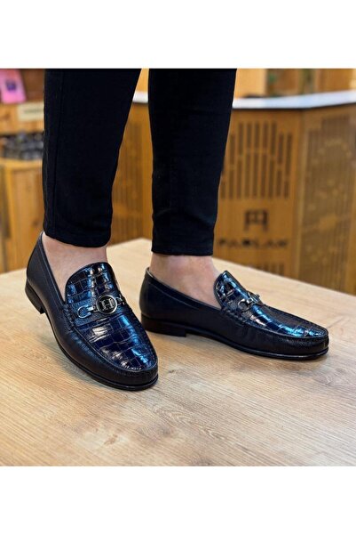 Parlak Hakiki Deri Croco Baskılı Corcik Ayakkabı