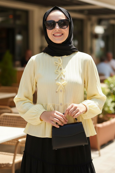 N.S NEVA STYLE Buttoned Yellow Hijab Tunic 11002Sr