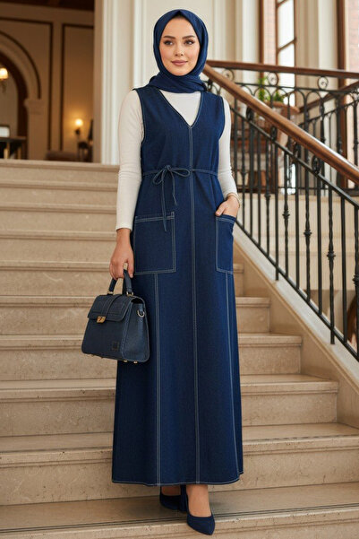 N.S NEVA STYLE Navy Blue Jile Denim Hijab Dress 19054L