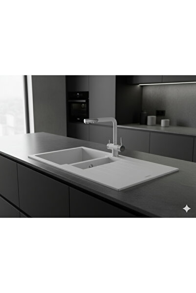 RealStone REAL STONE GRANİT EVYE VE ARITMALI SİPRALLİ BATARYA BEYAZ SET