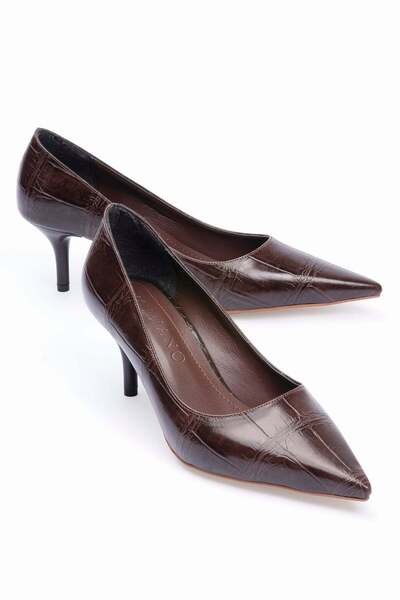 Mubiano Women's Stiletto Pointed Toe Crocodile Patterned Heeled Shoes Dahlia ...