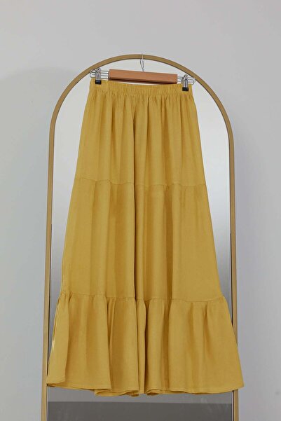 zenne Elastic waist, layered skirt in mustard