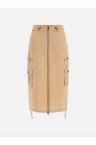 Guess Long linen-blend cargo skirt