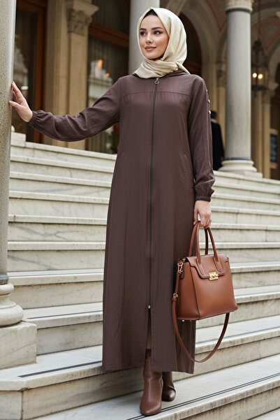 N.S NEVA STYLE Șapcă maro cu fermoar pentru hijab 53931KH