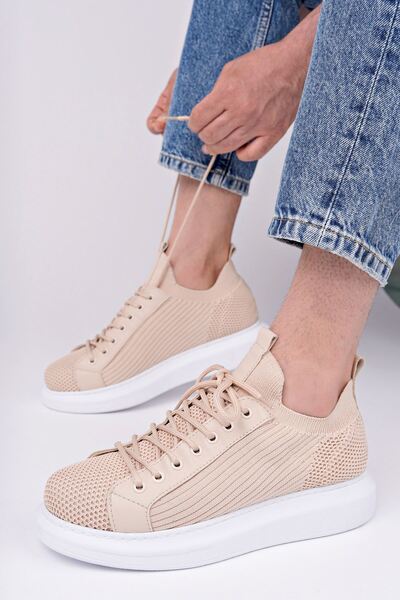 Zerenyus ZRC619 - حذاء رياضي رجالي من التريكو عالي الجودة باللون البيج