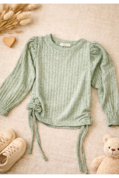 Soft Mint Büzgülü Kız Çocuk Bluz