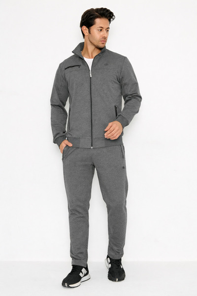 Marco Ferry Men's Large Size Cotton Piece Tracksuit Set Anthracite M.19130-A