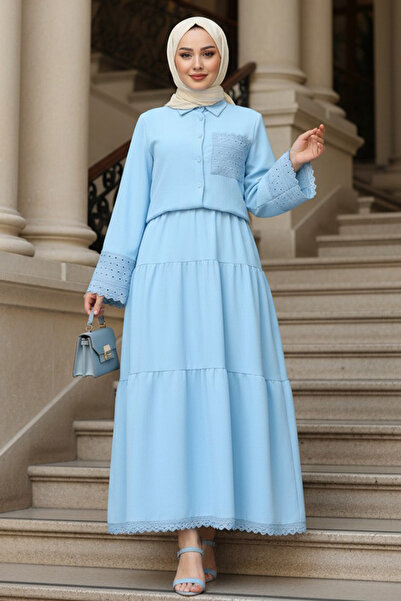 N.S NEVA STYLE Set dublu Hijab albastru bebeluș cu fustă 20328BM