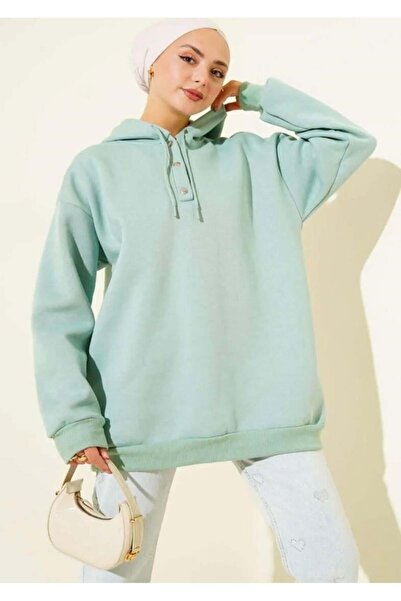 modasindoma Women's Half-Pat Buttoned Sweatshirt Green