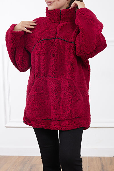 zenne Kangaroo Pocket Plush Sweatshirt Burgundy