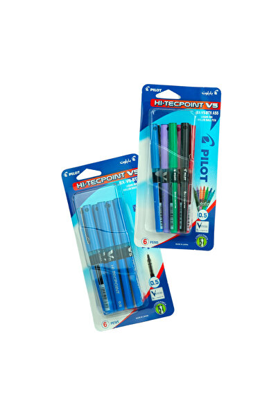 Pilot Hi-Tecpoint V5 Liquid Ink Roller Ball Pen, 6 Pcs, Assorted