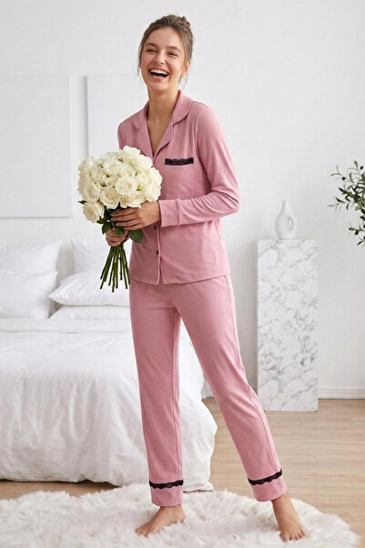 FİT WOMEN Čipka Detaljan set pidžama sa dugim rukavima 4458