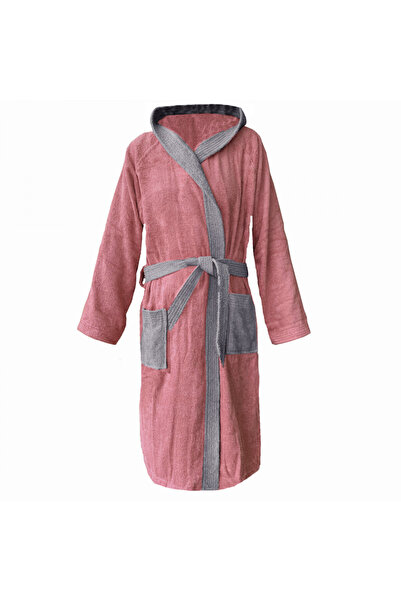 Homelevel Fabric Bathrobe, XL, Pink / Grey, Cotton, 54856.33.4
