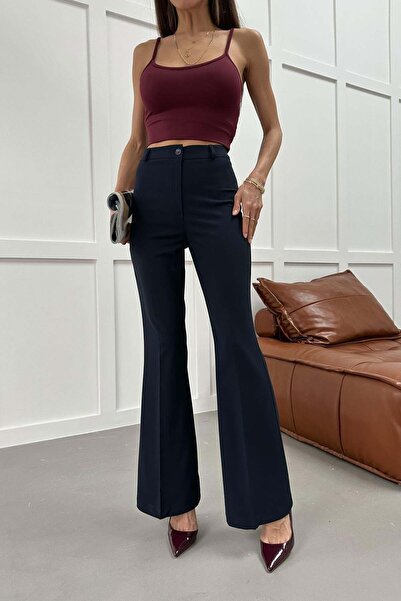 mylove Flared Poliv Viscose Trousers Navy Blue
