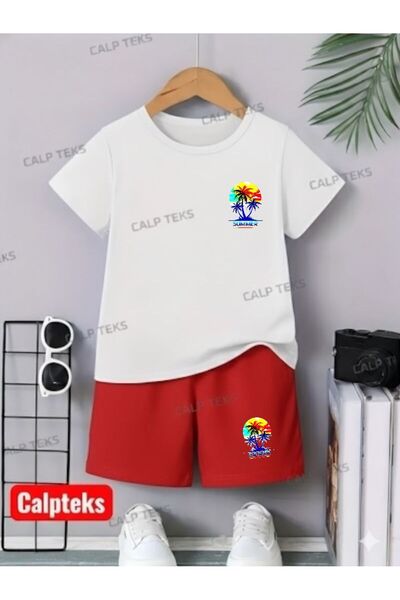 CALP TEKS SET DE VARĂ PENTRU COPII CU IMprimeu palmieri: TRICOU ȘI PANTALONI ...