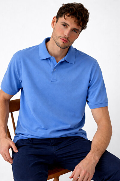 COMBİNE MİCHAİL Ανδρικό μπλουζάκι με λαιμόκοψη πόλο σε ανοιχτό μπλε χρώμα