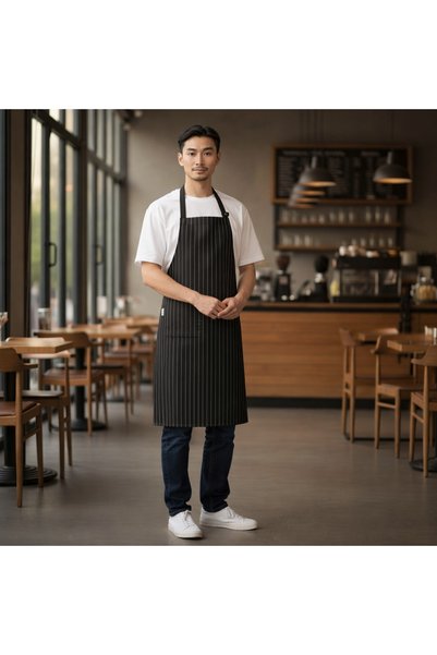 Dinçer Atakan İş Elbiseleri Chefpro Apron with Straps - Black/White – Chef / Barista / Cafe / Restaurant / Service Apron