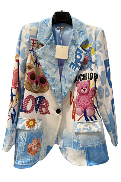 OEM Women's casual jacket with pink teddy bear print, M/L