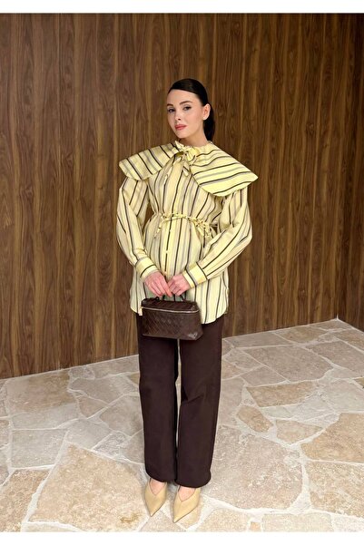 Almira Geniş Yakalı Çizgili Gömlek