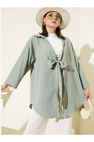 modasindoma Kimono cu șireturi în față pentru femei, kaki