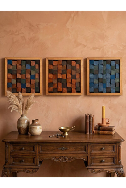 woodretro Handmade Colorful Wooden Block Painting - Modern Geometric Wall Dec...