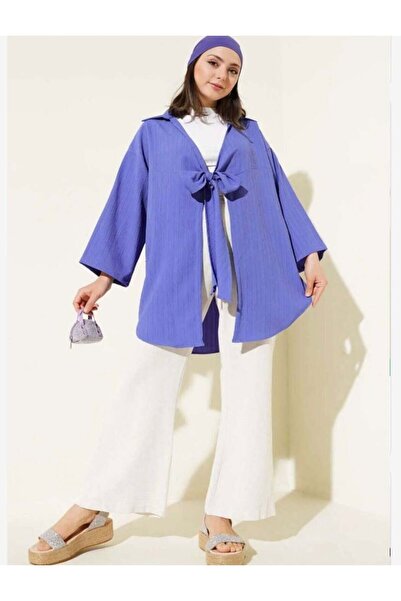 modasindoma Kimono cu șireturi în față pentru femei, albastru