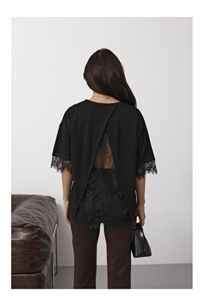 Elif Özbey Butik Siyah Sırtı Dantelli Tshirt