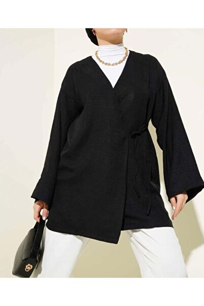 modasindoma Kimono de damă cu șireturi laterale, negru