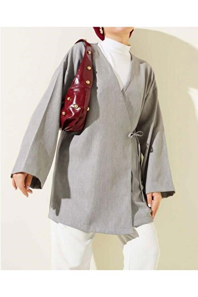 modasindoma Kimono cu șireturi laterale pentru femei, gri