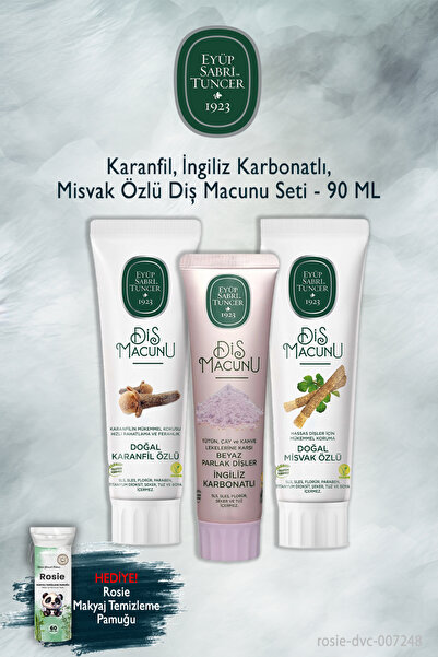 Eyüp Sabri Tuncer 3-Pack Cloves, Carbonate, Miswak 90 ml Toothpaste, Rosie