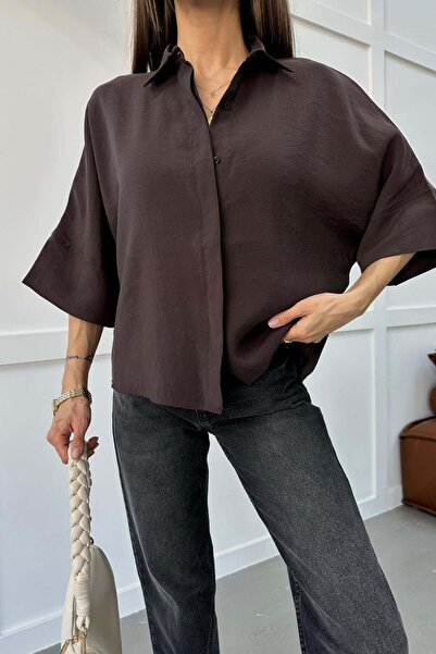 mylove منسدل قميص بأكمام قصيرة بني