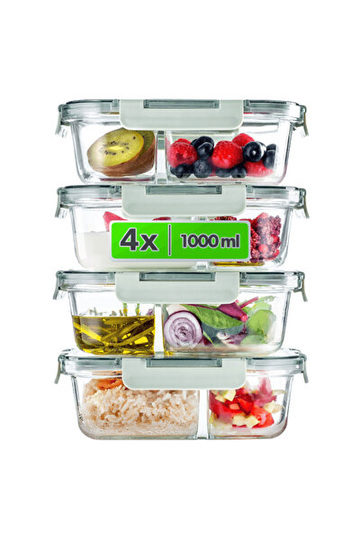 KADAX Set de recipiente alimentare din sticlă 4x 1L cu ​​separatoare, tip cut...