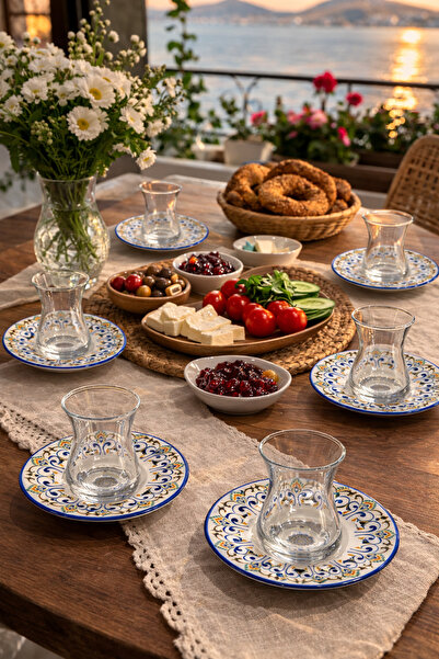 COCEM طقم أكواب شاي وصحون لـ منقوش أشخاص، طقم تقديم شاي أنيق مكون من 12 قطعة ...