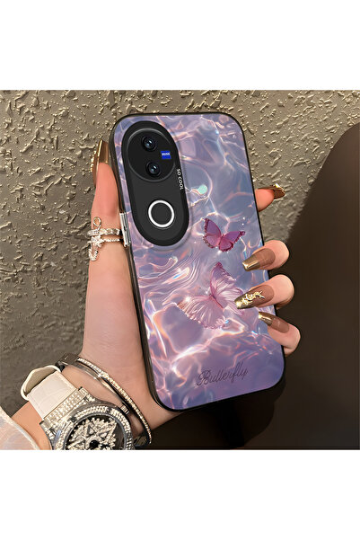 Hontinga حافظة هاتف Vivo V50 متوافقة مع Kelebek منقوش ذات حافة من السيليكون و...