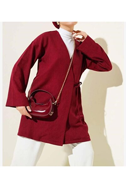 modasindoma Kimono de damă cu șireturi laterale, roșu claret