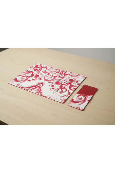 ankara menü Placemat and Cutlery Set Leather for 12-Person 24-Piece Fuchsia B...