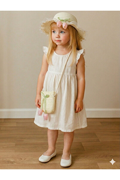 HİMENİSA طقم قبعات من القش للأطفال البنات حقيبة قطعة